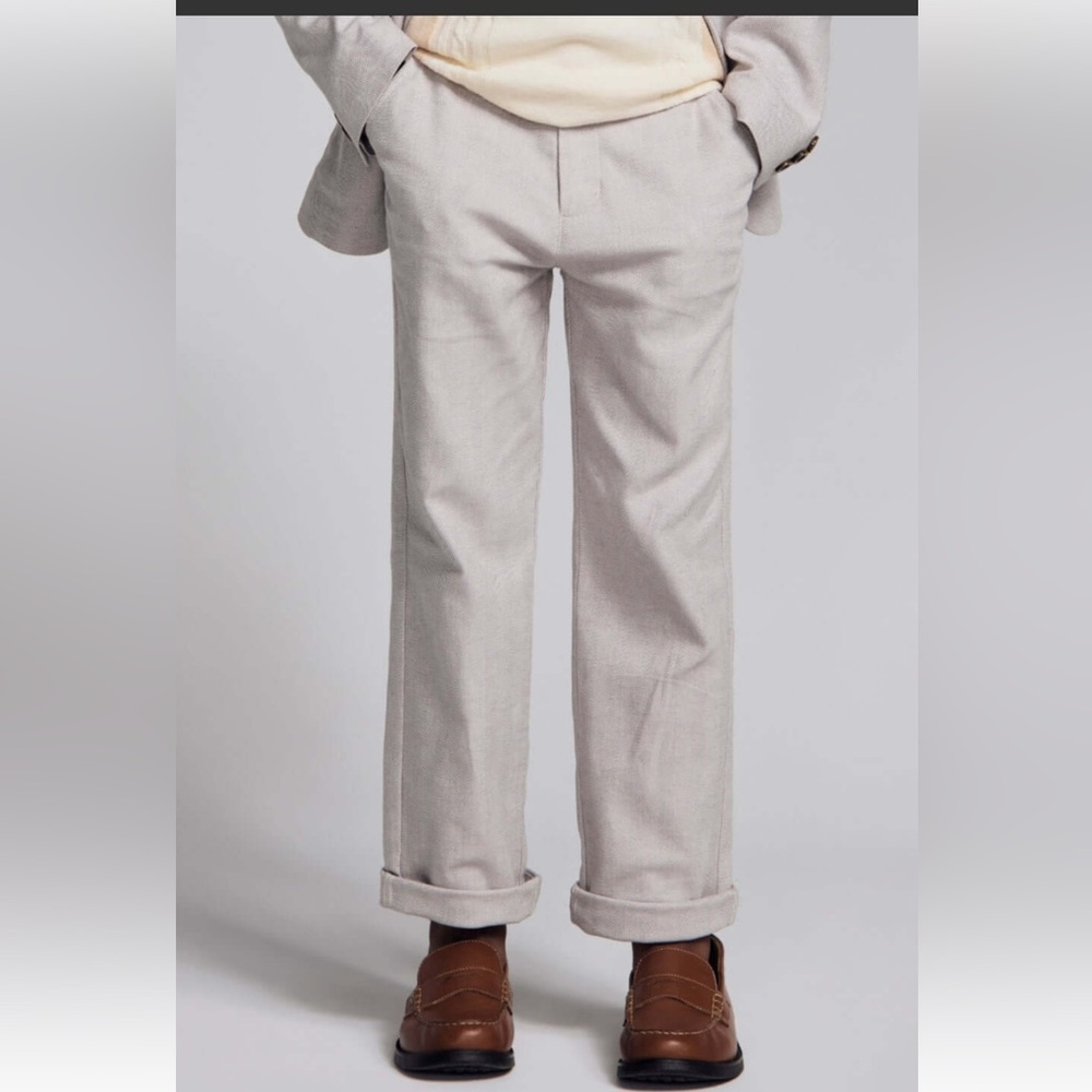 Boys Light Beige Casual Linen Pants - Classic Straight Fit